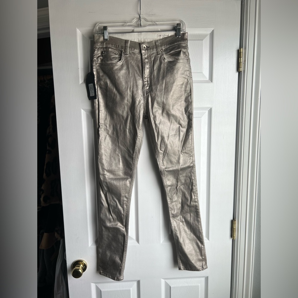 rag & bone Silver Metallic High Rise Skinny Jeans sz 28 NWT